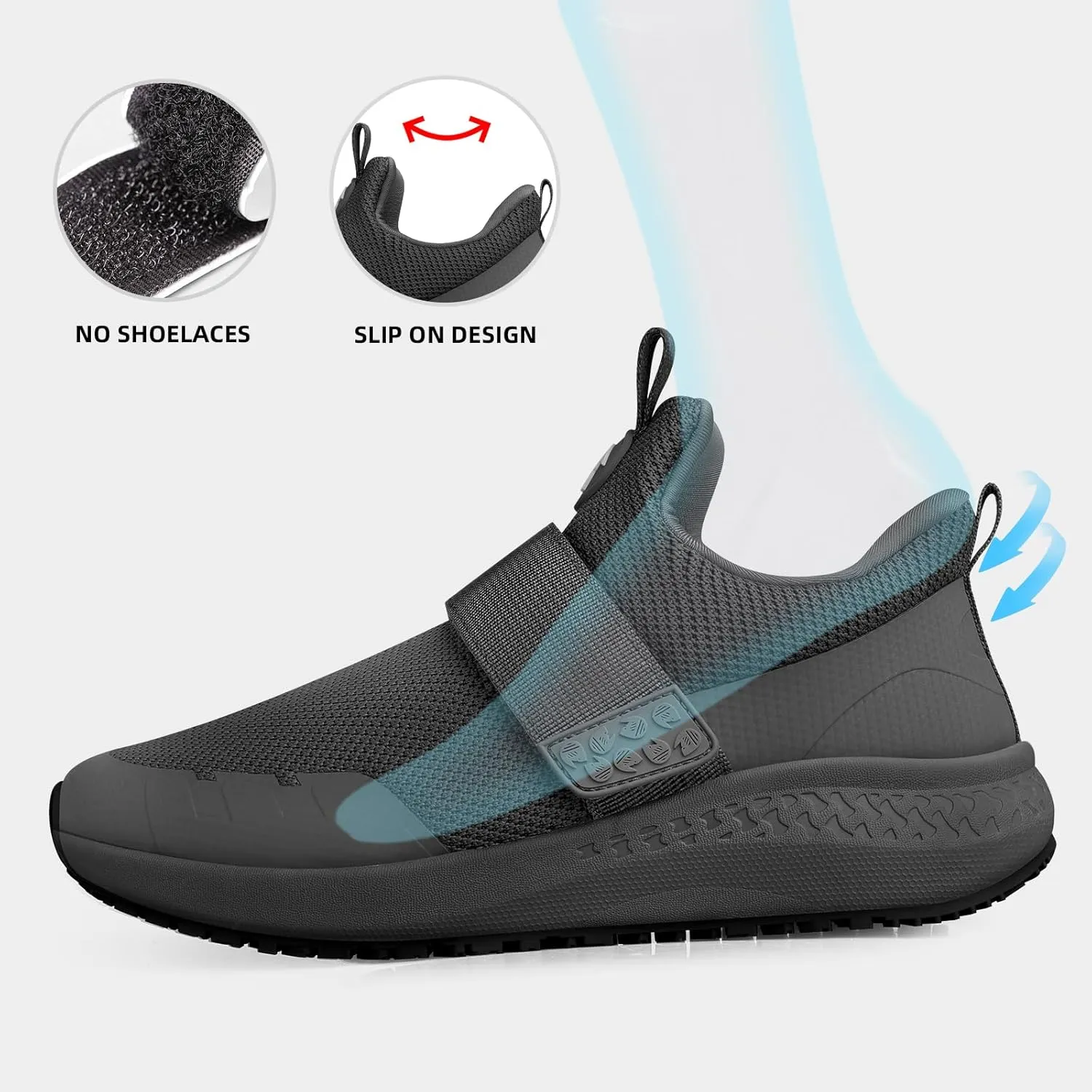 Mesh Non Slip Work Shoes for Men Food Service Slip On Chef Kitchen Shoes Waterproof Work Shoes Restaurant Slip Resistant Walking and Casual Breathable Working Footwear