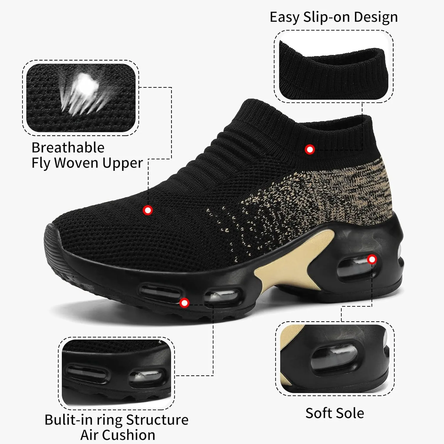 Mesh Sneakers for Women - Non Slip, Slip On, Sock Sneakers - Light Weight, Air Cushion Running, Work Shoes