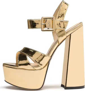 Mettesally Women's Chunky Platform Heels Open Toe Ankle Strap Block Heel Sandals Party Summer Shoes