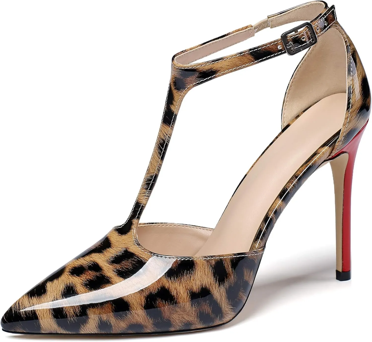 Mettesally Women's High Heels Pointed Toe T-Strap Pumps Ankle Strap Stilettos Mary Jane D'Orsay Sexy Wedding Party Sandals Shoes