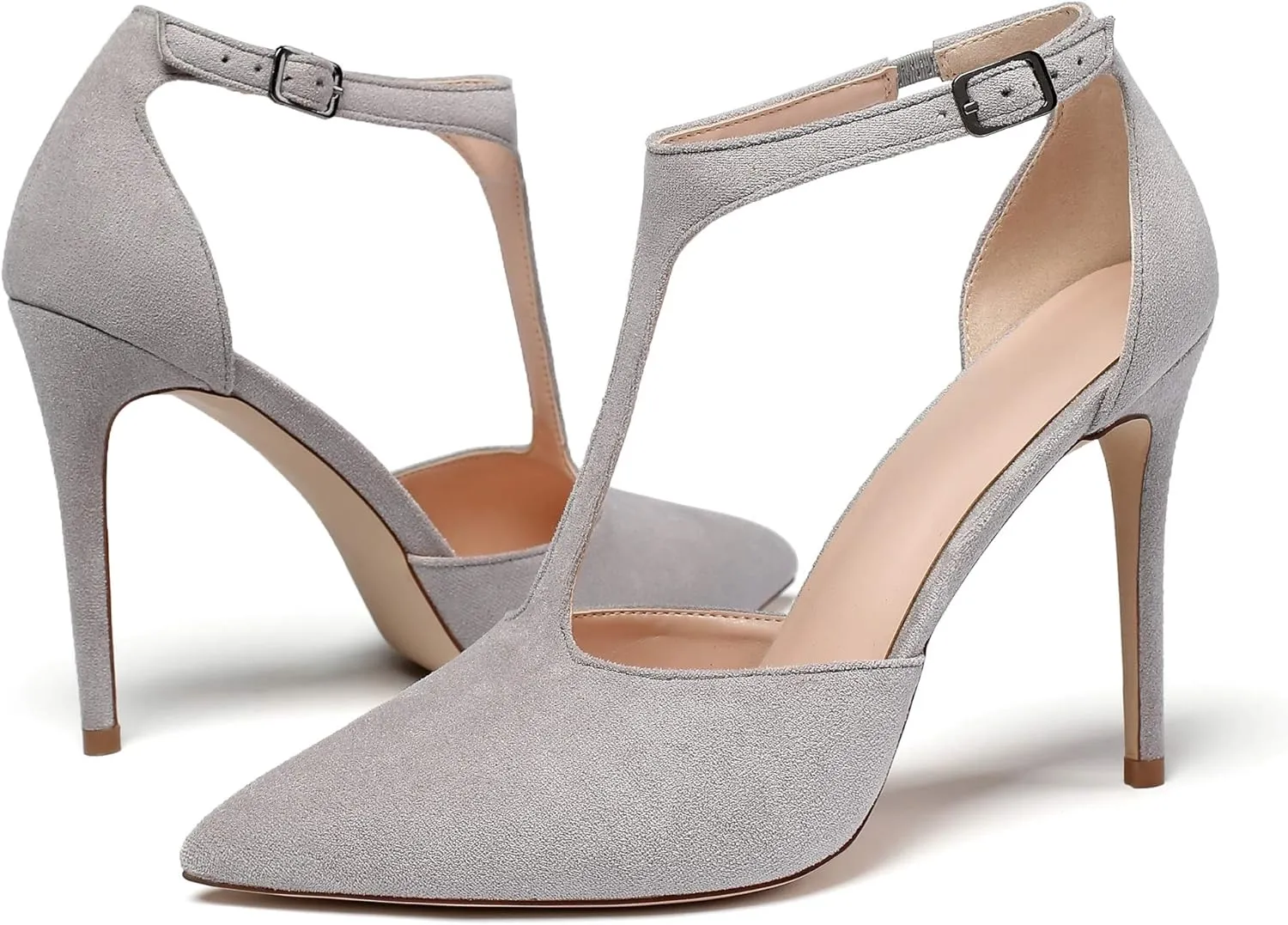 Mettesally Women's High Heels Pointed Toe T-Strap Pumps Ankle Strap Stilettos Mary Jane D'Orsay Sexy Wedding Party Sandals Shoes