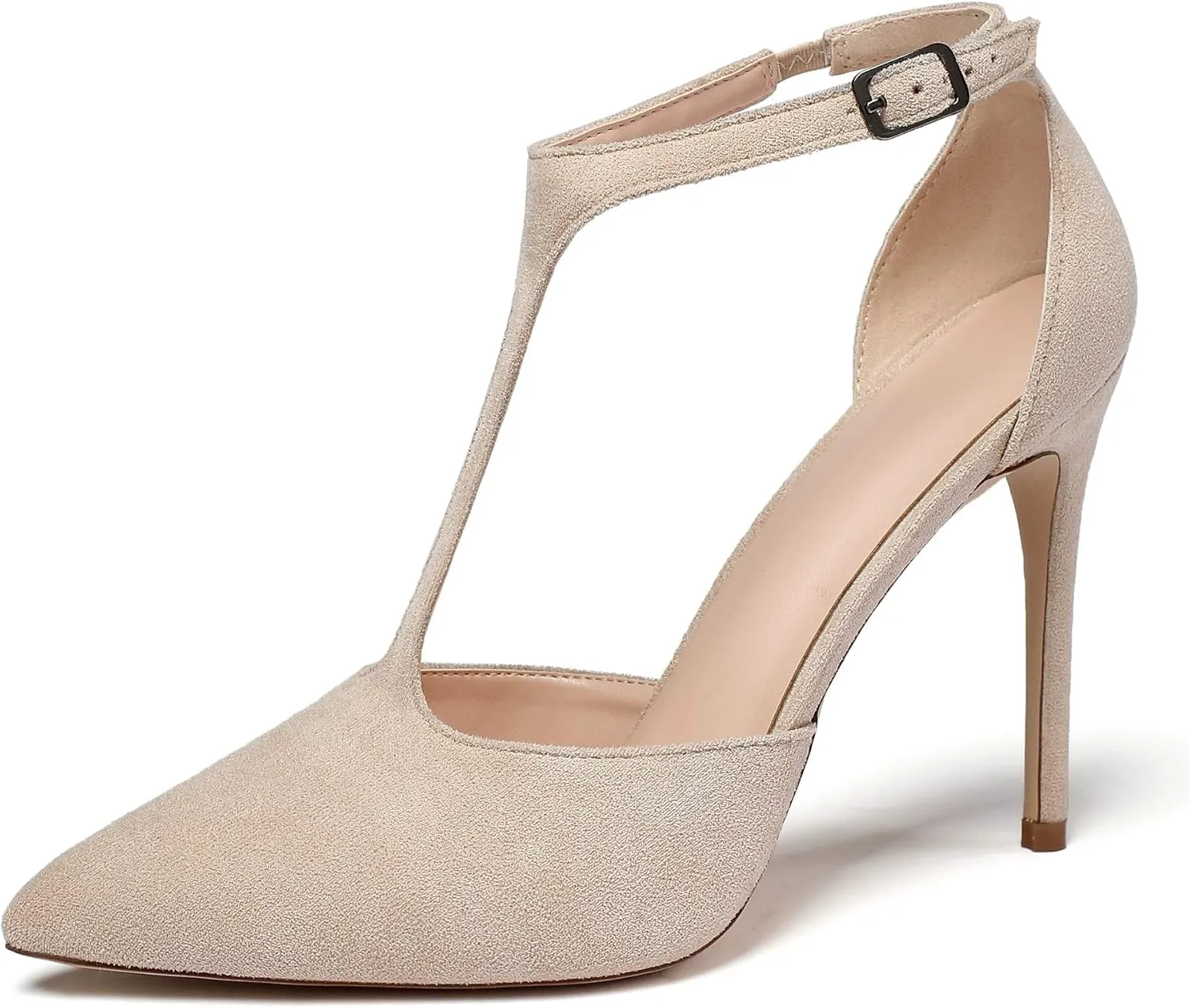 Mettesally Women's High Heels Pointed Toe T-Strap Pumps Ankle Strap Stilettos Mary Jane D'Orsay Sexy Wedding Party Sandals Shoes