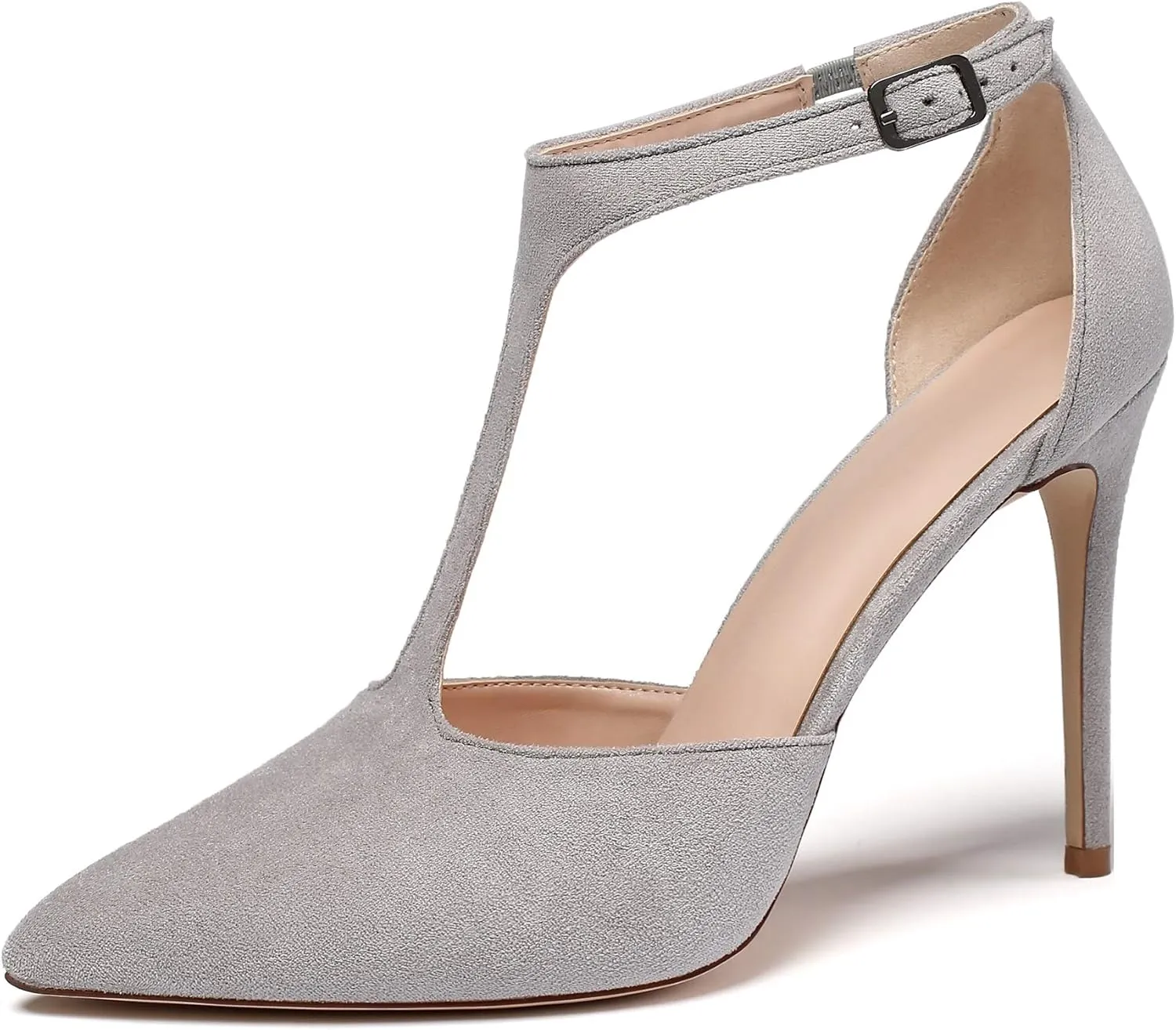 Mettesally Women's High Heels Pointed Toe T-Strap Pumps Ankle Strap Stilettos Mary Jane D'Orsay Sexy Wedding Party Sandals Shoes