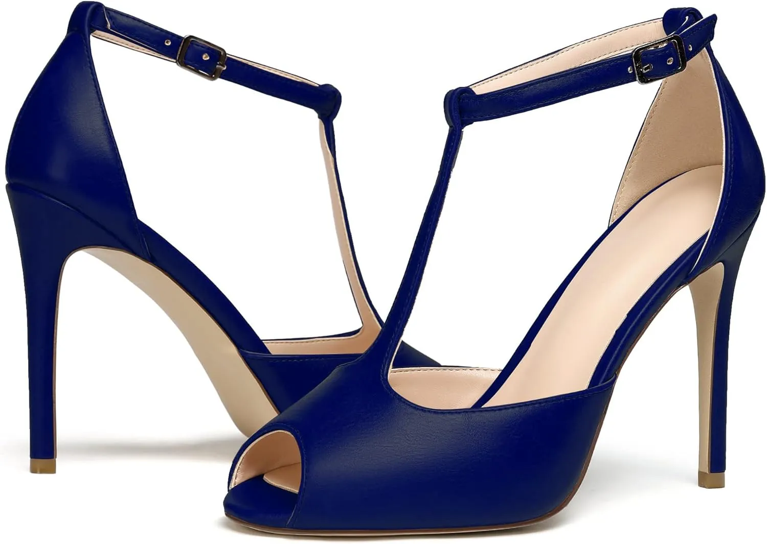 Mettesally Women's T-Strap High Heels Peep Toe Stiletto Heel Pumps Ankle Strap Sandals T-bar Party Dress Shoes