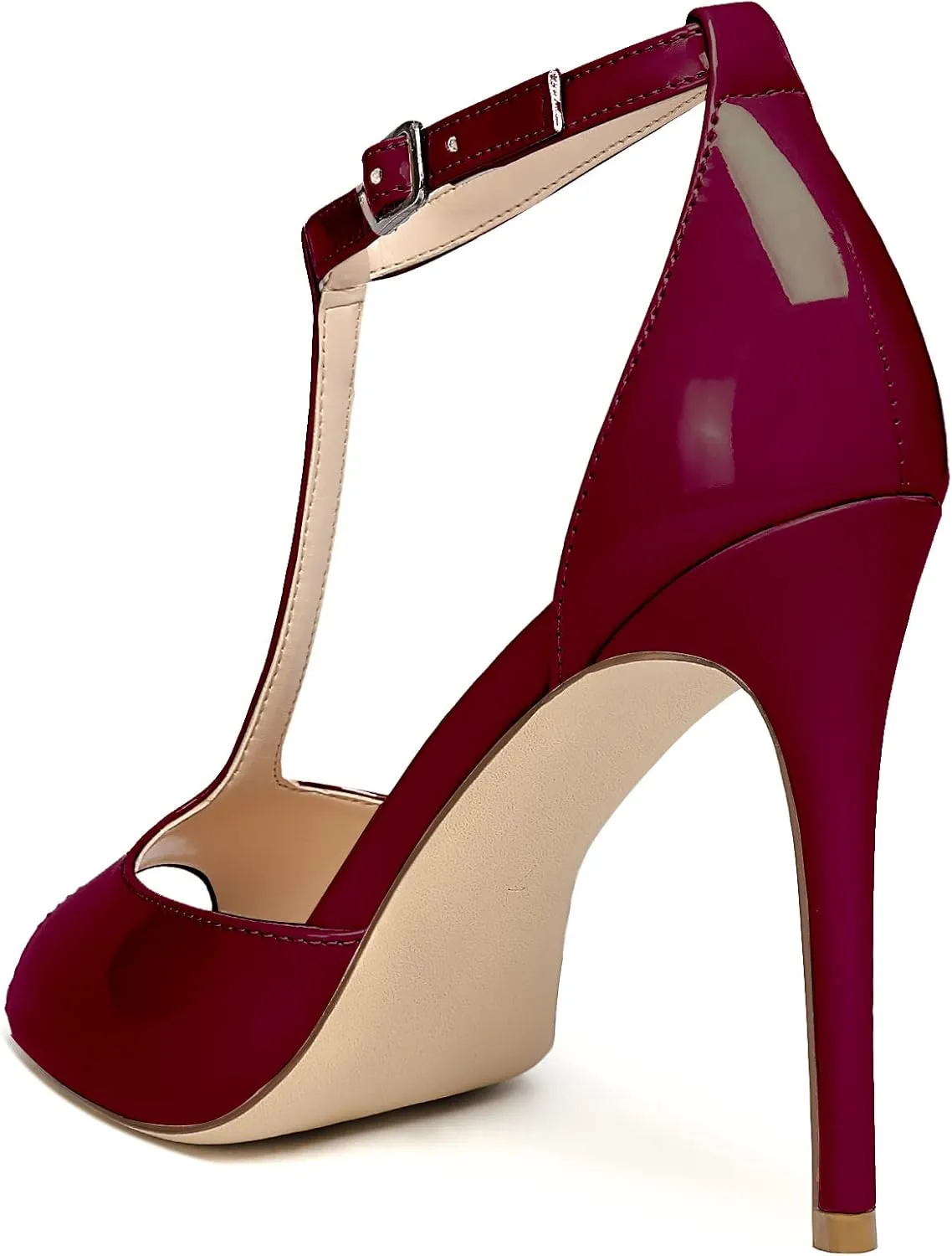Mettesally Women's T-Strap Stiletto High Heels Peep Toe Heeled Sandals Ankle Strap T-bar Pumps Wedding Dress Shoes