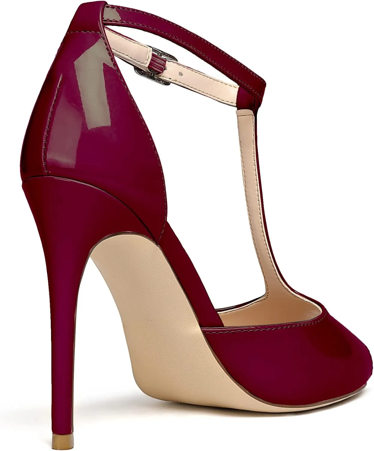 Mettesally Women's T-Strap Stiletto High Heels Peep Toe Heeled Sandals Ankle Strap T-bar Pumps Wedding Dress Shoes