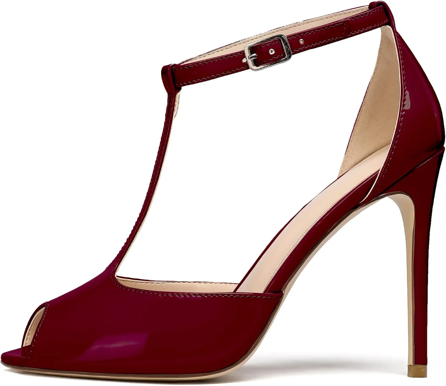 Mettesally Women's T-Strap Stiletto High Heels Peep Toe Heeled Sandals Ankle Strap T-bar Pumps Wedding Dress Shoes