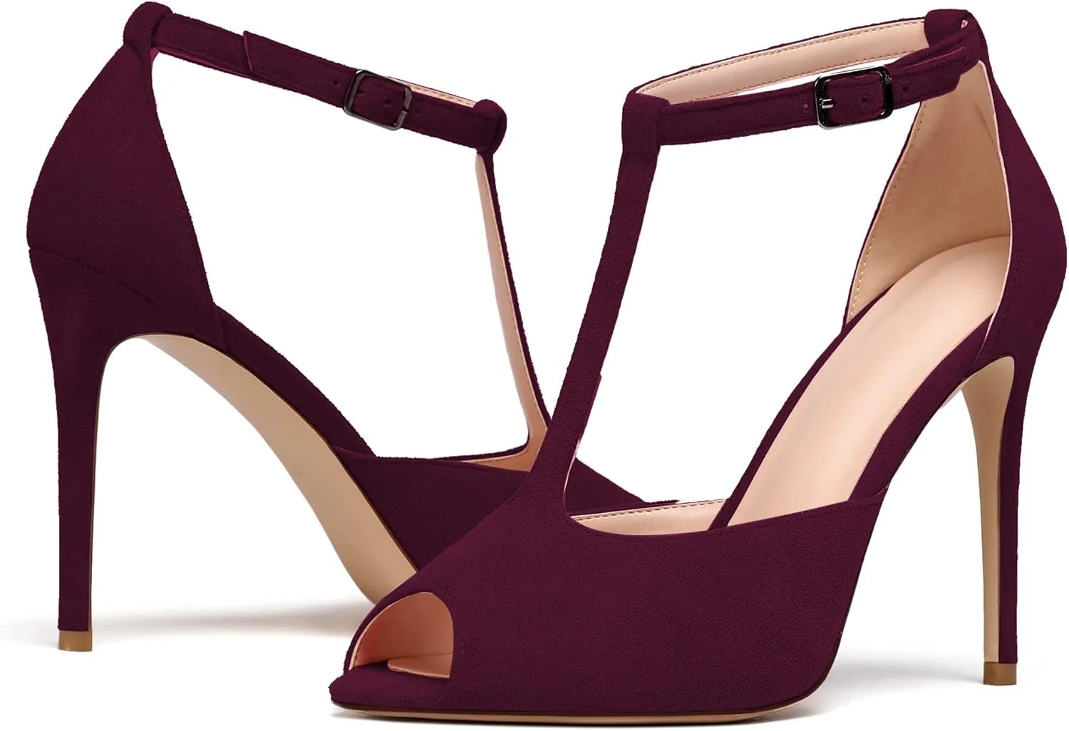 Mettesally Women's T-Strap Stiletto High Heels Peep Toe Heeled Sandals Ankle Strap T-bar Pumps Wedding Dress Shoes