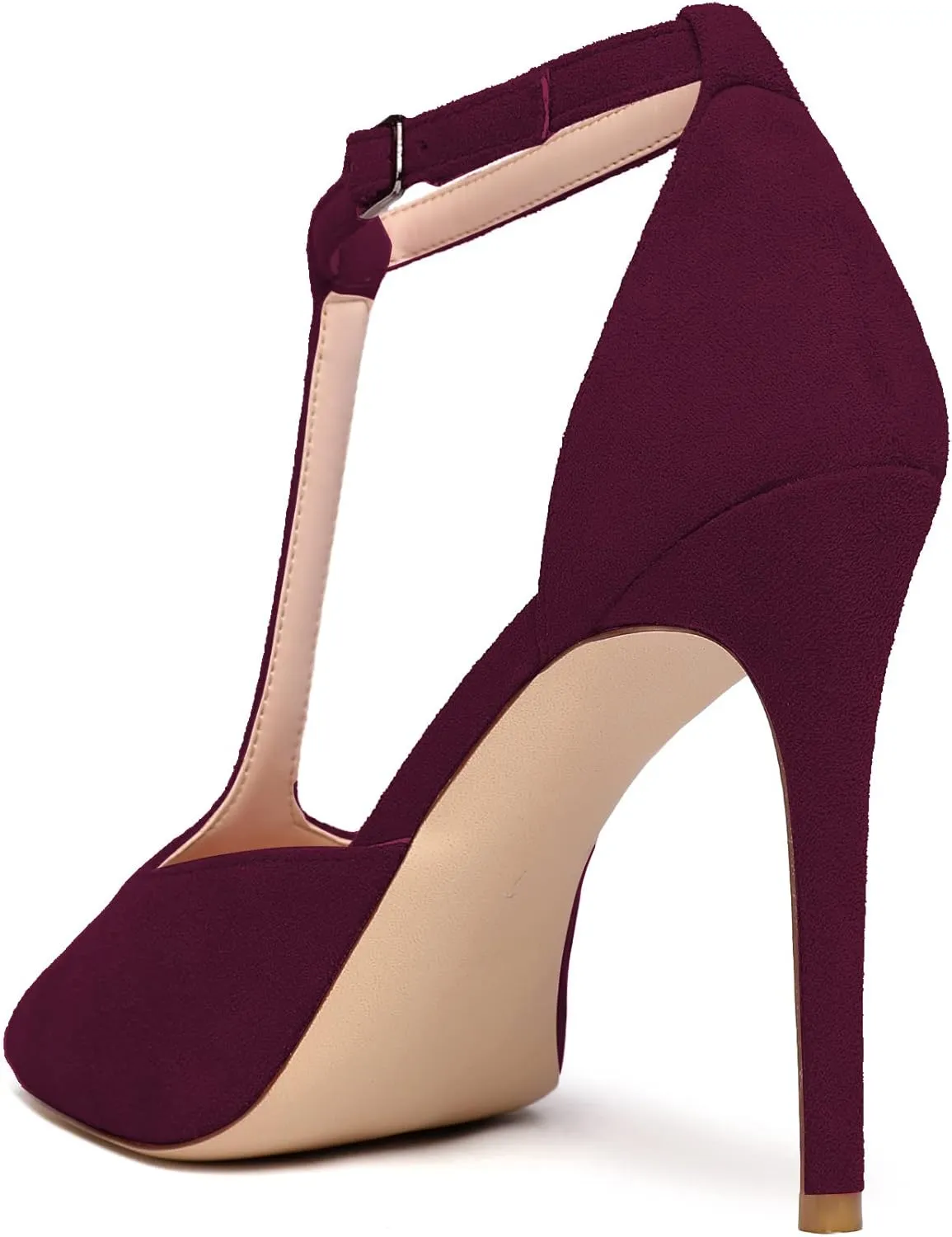 Mettesally Women's T-Strap Stiletto High Heels Peep Toe Heeled Sandals Ankle Strap T-bar Pumps Wedding Dress Shoes