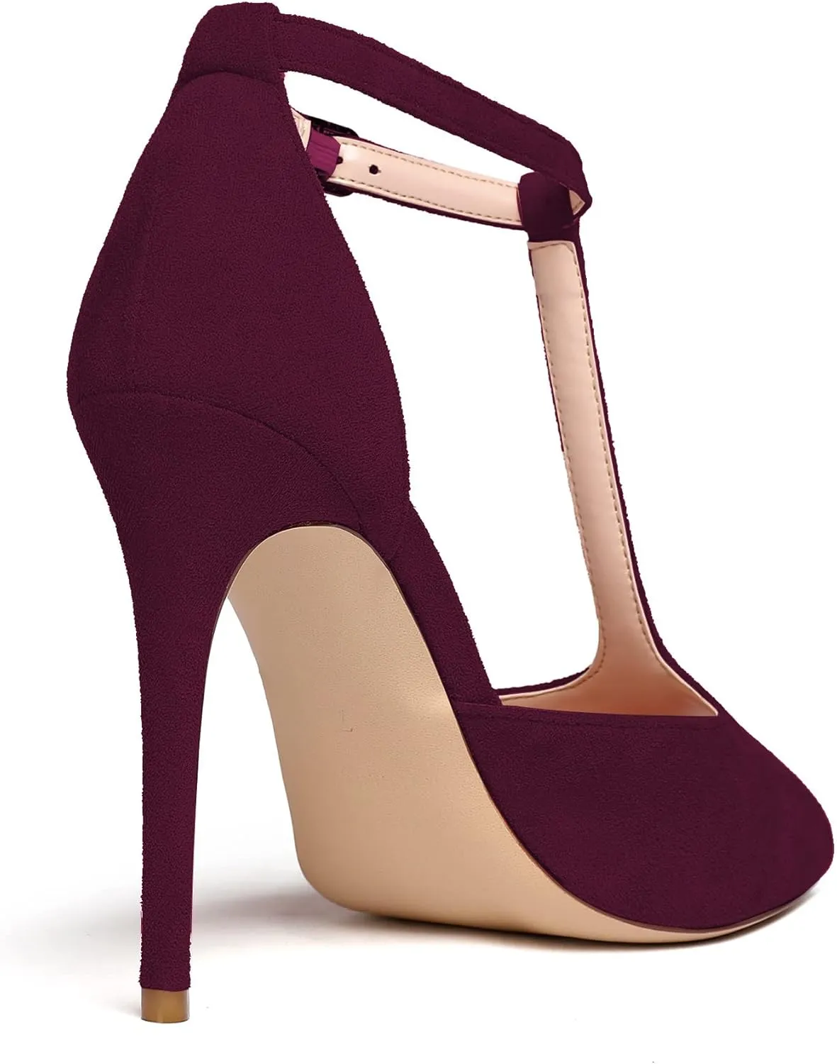 Mettesally Women's T-Strap Stiletto High Heels Peep Toe Heeled Sandals Ankle Strap T-bar Pumps Wedding Dress Shoes