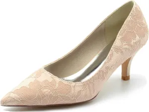 Minishion Wedding Shoes for Women Bridesmaid Slip on Lace Formal Prom Pumps BR050