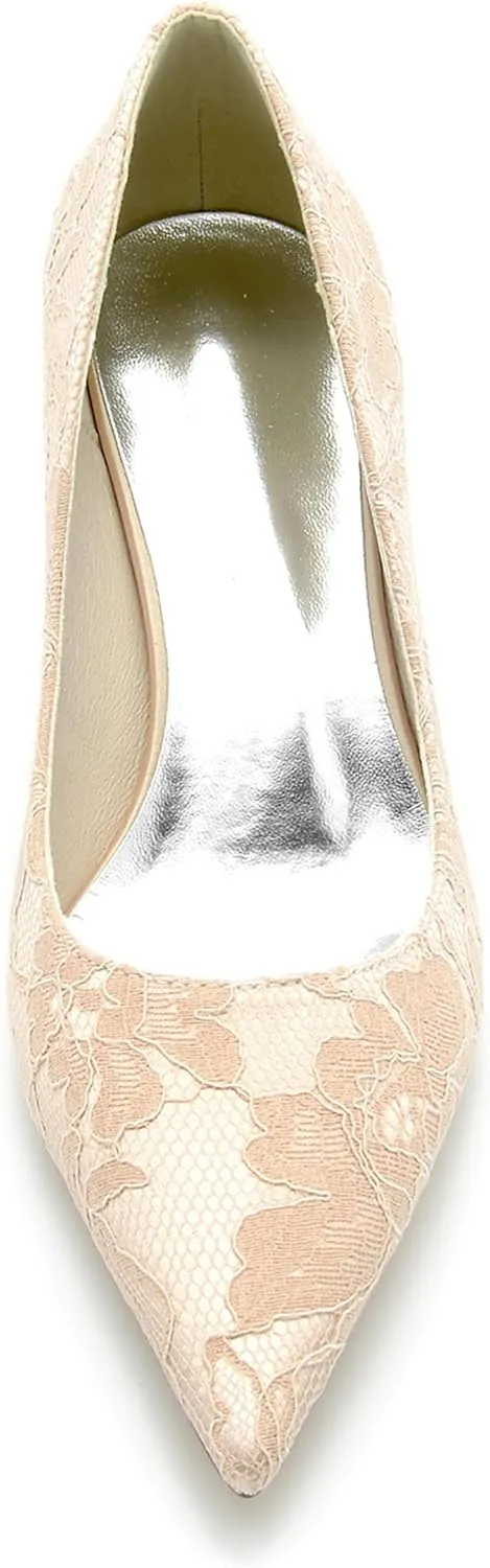 Minishion Wedding Shoes for Women Bridesmaid Slip on Lace Formal Prom Pumps BR050