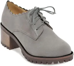 MIOKE Women's Casual Platform Lace Up Pump Oxfords Round Toe Suede Chunky High Heel Vintage Dress Shoes