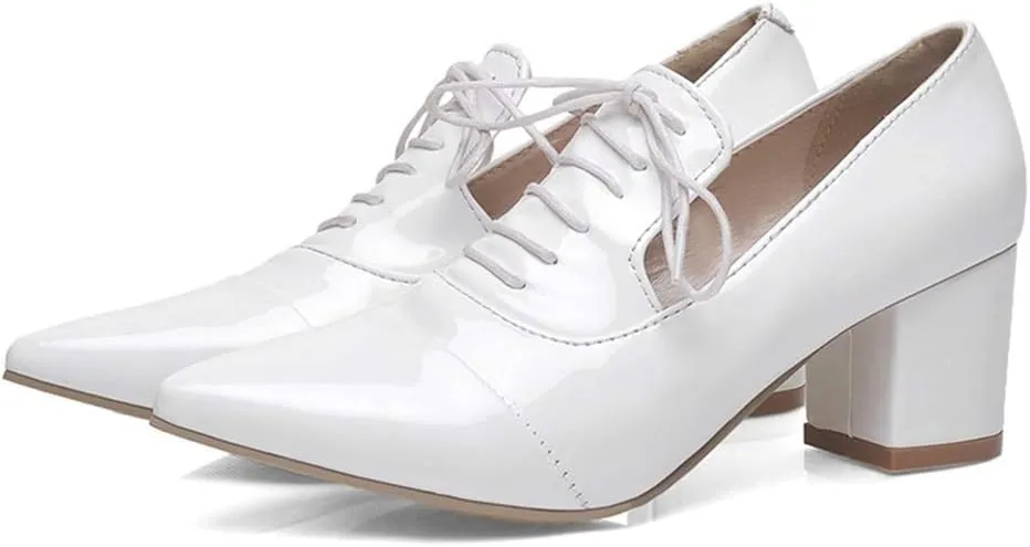 MIOKE Women's Pointed Toe Pump Oxfords Classic Patent Leather Lace Up Comfort Western School Dress Shoes