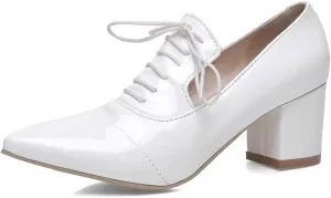 MIOKE Women's Pointed Toe Pump Oxfords Classic Patent Leather Lace Up Comfort Western School Dress Shoes