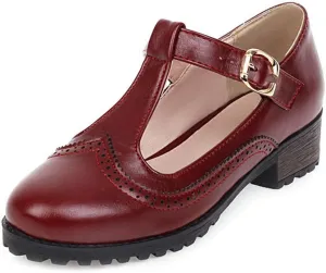 MIOKE Women's Round Toe Platform T-Strap Oxford Pumps Chunky Mid Heel Vintage Brogue Mary Jane Dress Shoes