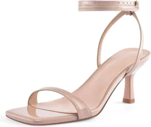 MIRAAZZURRA Heeled Sandals Square Open Toe Kitten Heels Strappy Ankle Strap Low Heel Sandals for Women Party Wedding Shoes