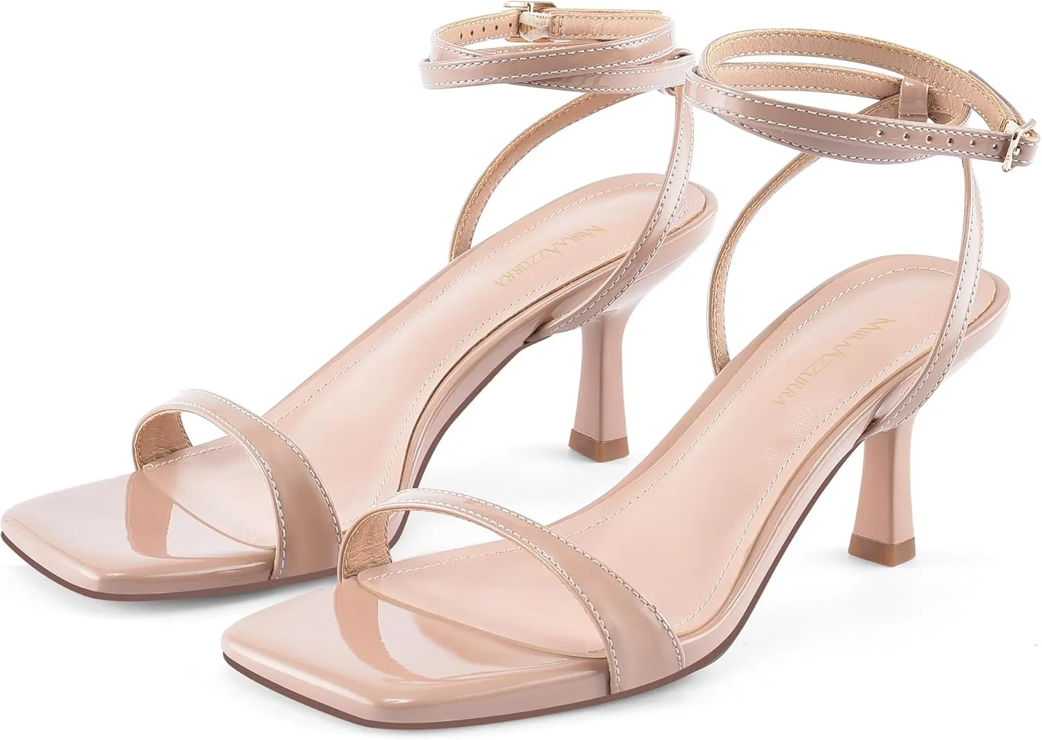MIRAAZZURRA Heeled Sandals Square Open Toe Kitten Heels Strappy Ankle Strap Low Heel Sandals for Women Party Wedding Shoes