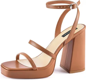 MIRAAZZURRA Platform Strappy Heel Sandals Square Open Toe Two Strap Chunky High Heeled Sandals with Buckle Ankle Strap for Women Party Wedding Dress