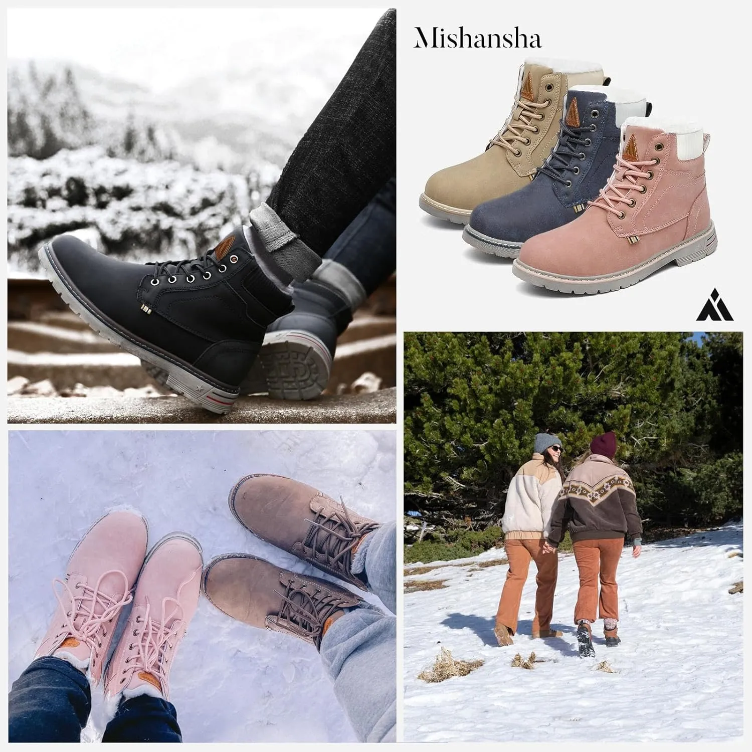 Mishansha Mens Womens Winter Hiking Boots Waterproof Non Slip Warm Lined Snow Boots for Outdoor Trekking