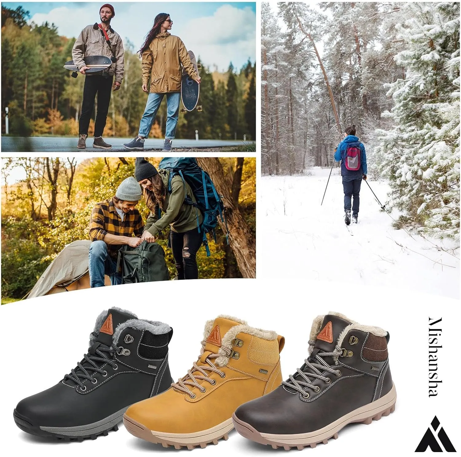 Mishansha Mens Womens Winter Hiking Boots Waterproof Non Slip Warm Lined Snow Boots for Outdoor Trekking