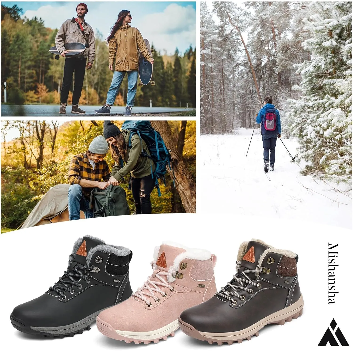Mishansha Mens Womens Winter Hiking Boots Waterproof Non Slip Warm Lined Snow Boots for Outdoor Trekking