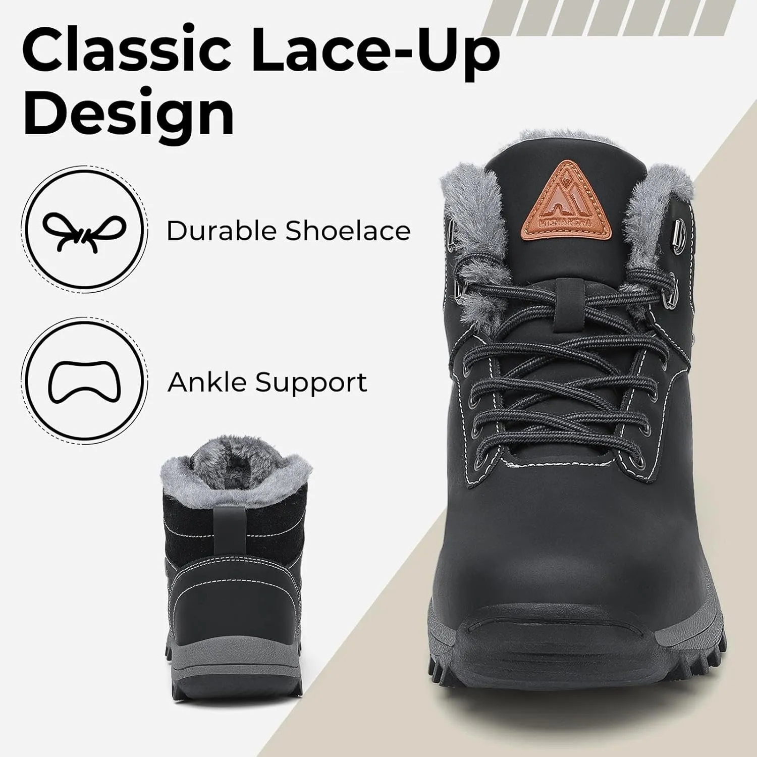 Mishansha Mens Womens Winter Hiking Boots Waterproof Non Slip Warm Lined Snow Boots for Outdoor Trekking