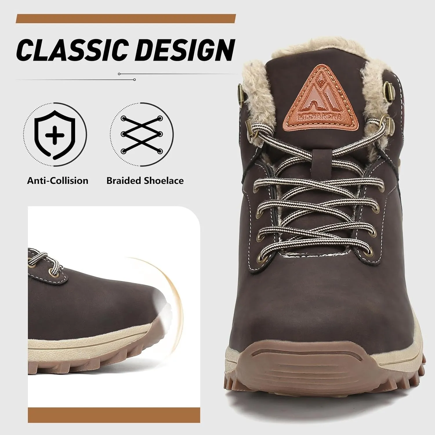 Mishansha Winter Boots for Men Women Waterproof Snow Boots Warm Lined Non Slip Hiking Boot