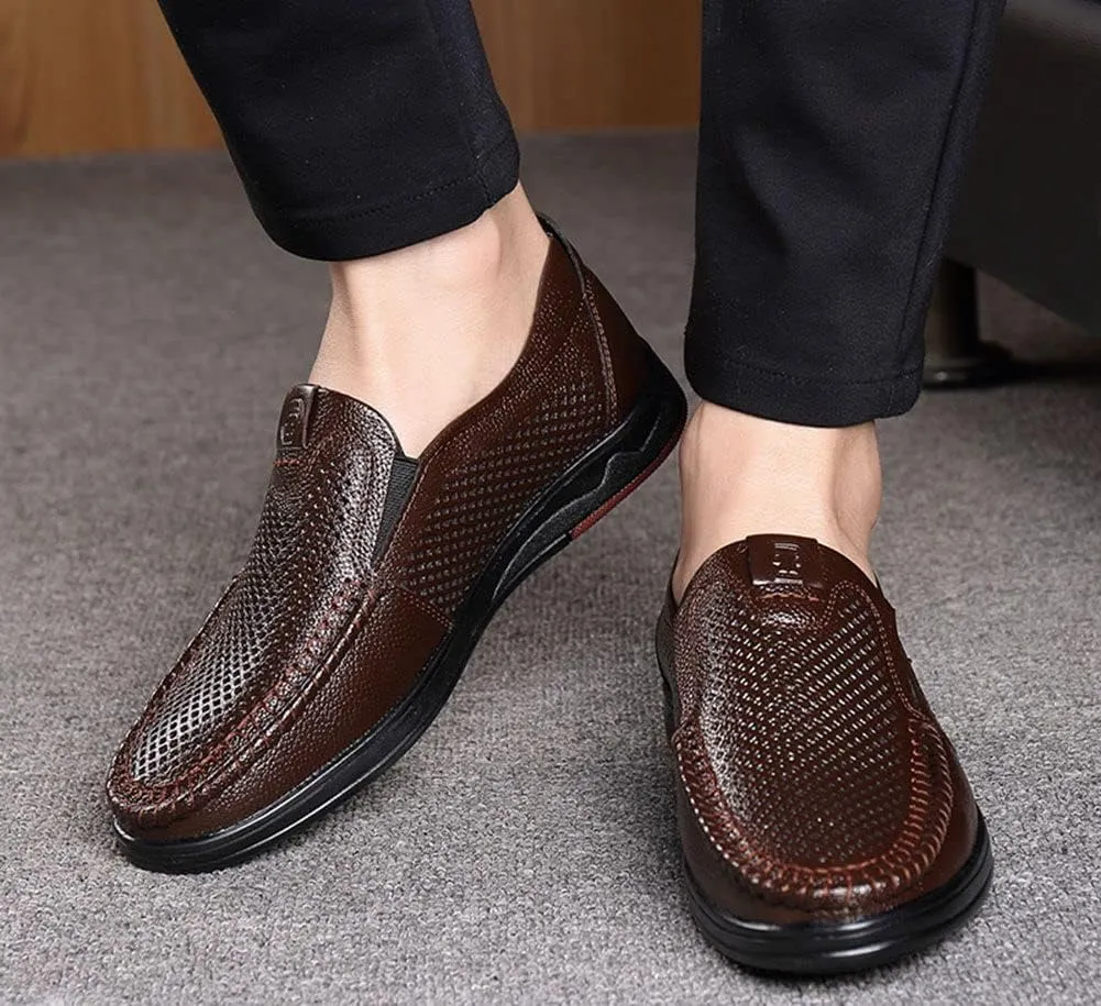 mitvr Mens Casual Leather Shoes Business Slip-on Shoes Comfort Fashion Driving Shoes for Male