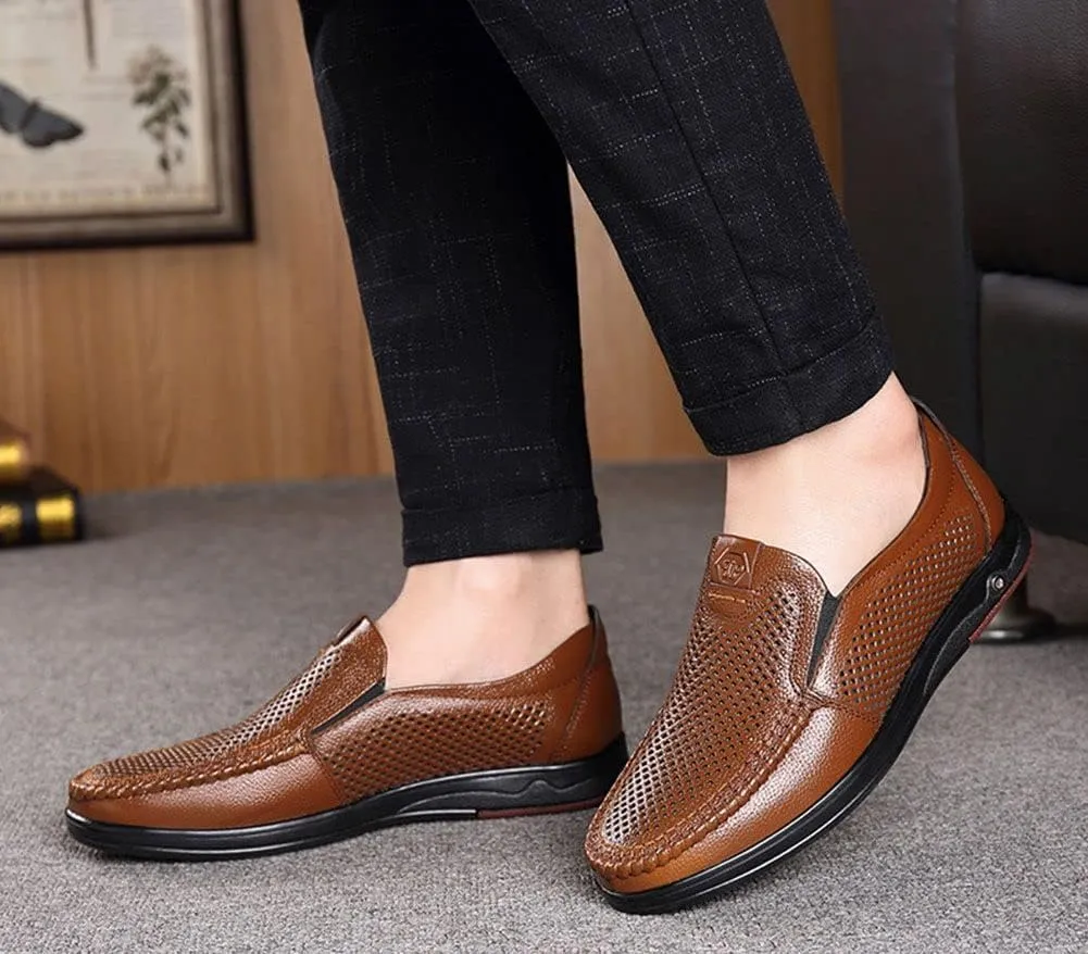 mitvr Mens Casual Leather Shoes Business Slip-on Shoes Comfort Fashion Driving Shoes for Male