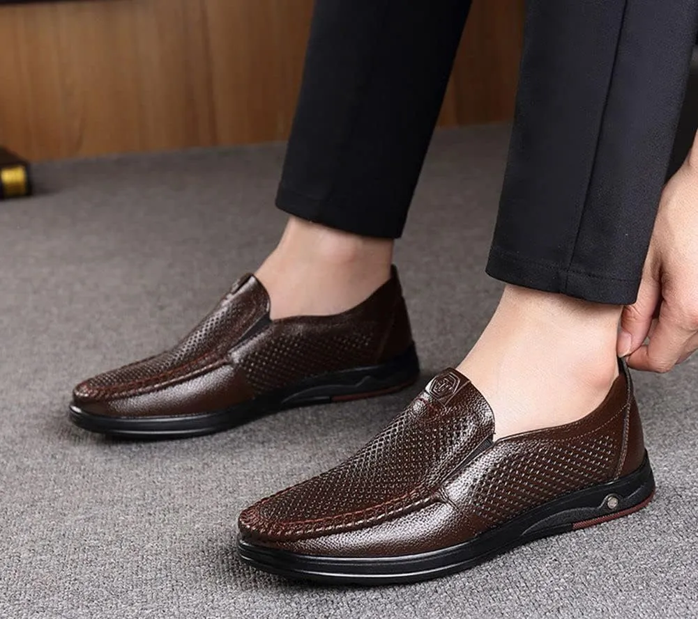 mitvr Mens Casual Leather Shoes Business Slip-on Shoes Comfort Fashion Driving Shoes for Male
