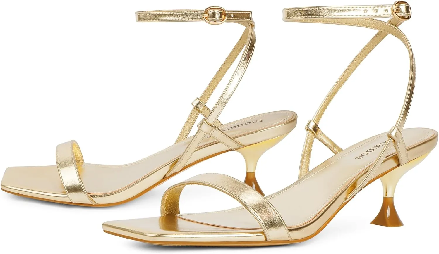 Modatope Kitten Heels for Women Open Square Toe Ankle Strap Sandals Low Heels Dress Shoes for Party