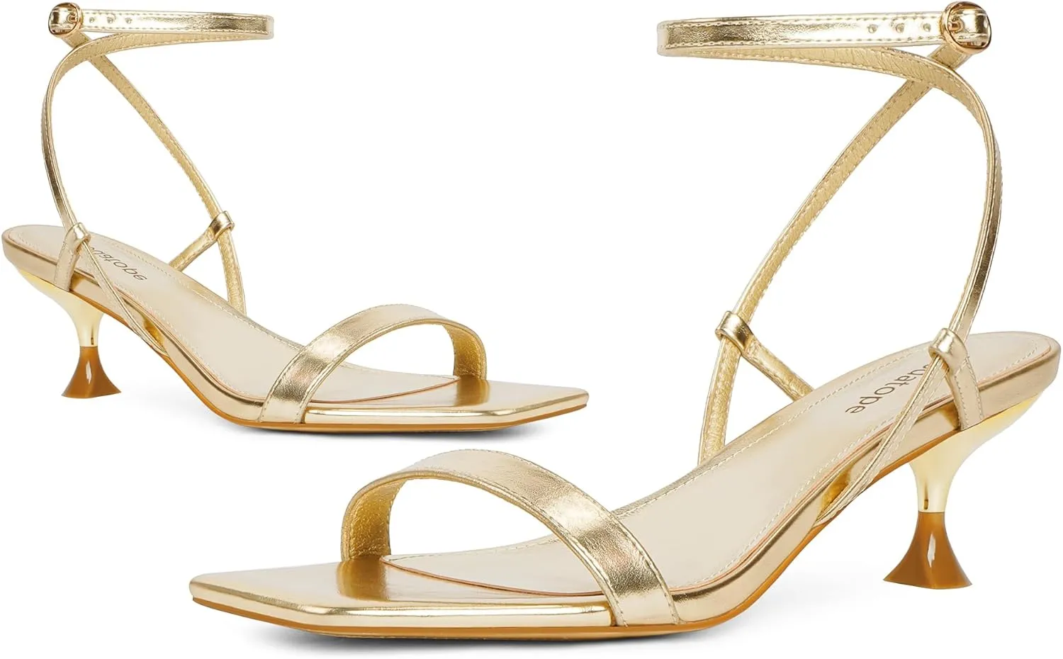 Modatope Kitten Heels for Women Open Square Toe Ankle Strap Sandals Low Heels Dress Shoes for Party