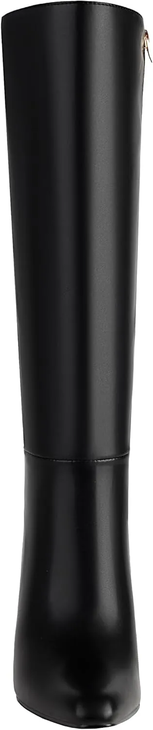 Mofirdast Black Knee High Boots With Pointed Toe Block Heel and Side Zip Heeled Boots,Classic and Sexy