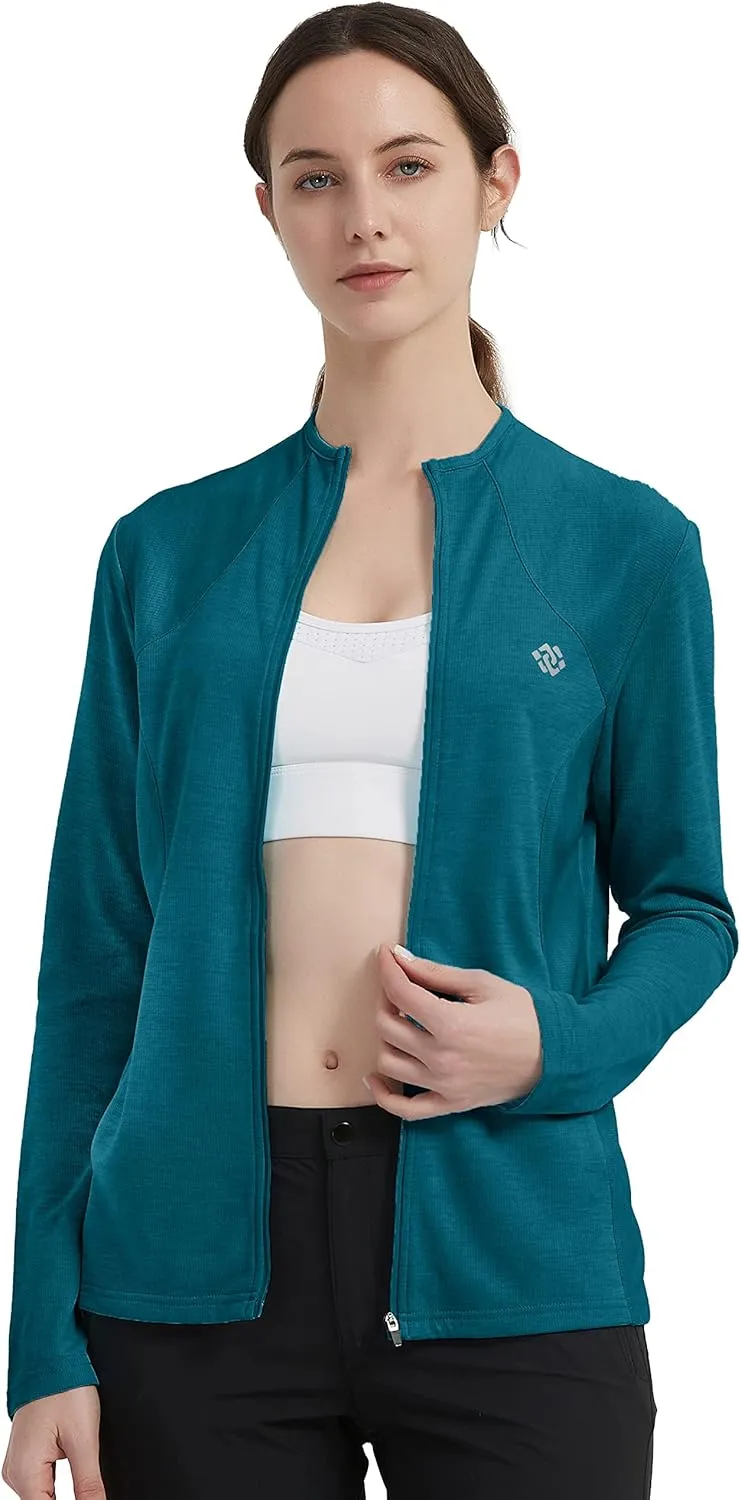MoFiz Women's Full Zip Hiking Shirt Lightweight UPF 50  Sun Protection Running Jacket Long Sleeve Sports Outdoor Top Pockets
