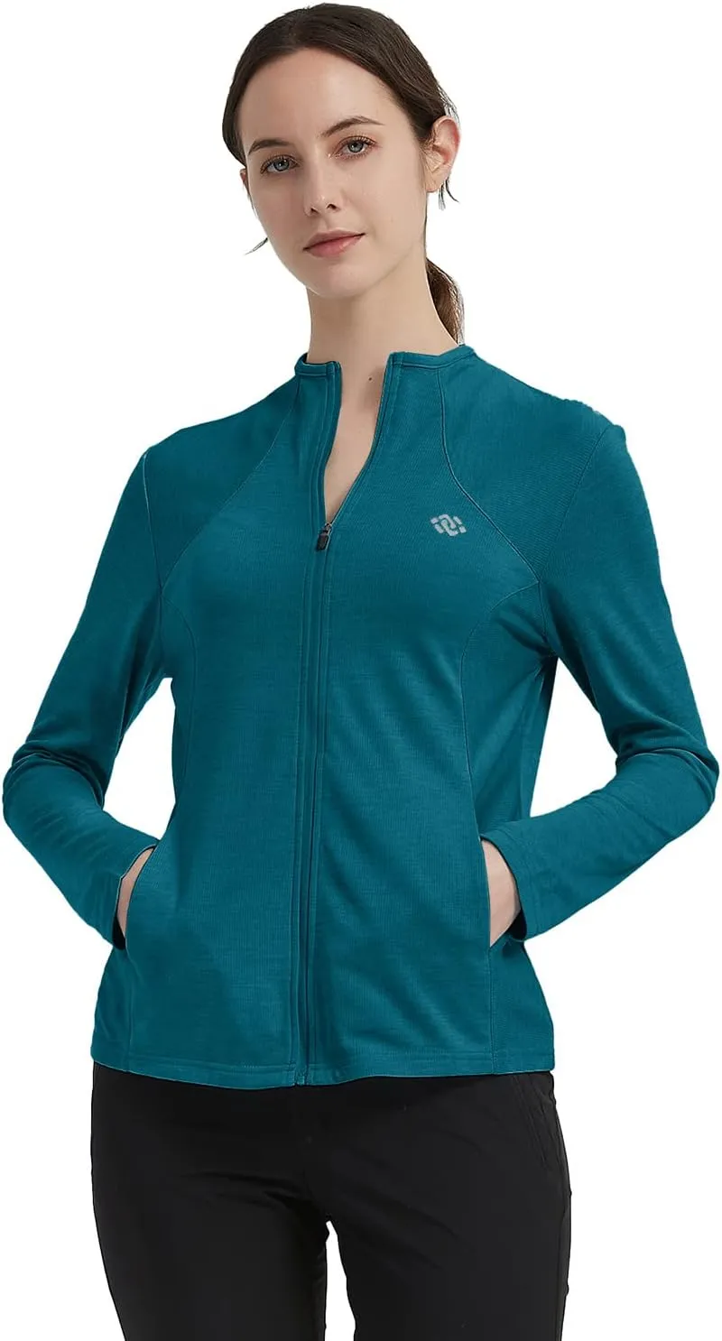 MoFiz Women's Full Zip Hiking Shirt Lightweight UPF 50  Sun Protection Running Jacket Long Sleeve Sports Outdoor Top Pockets