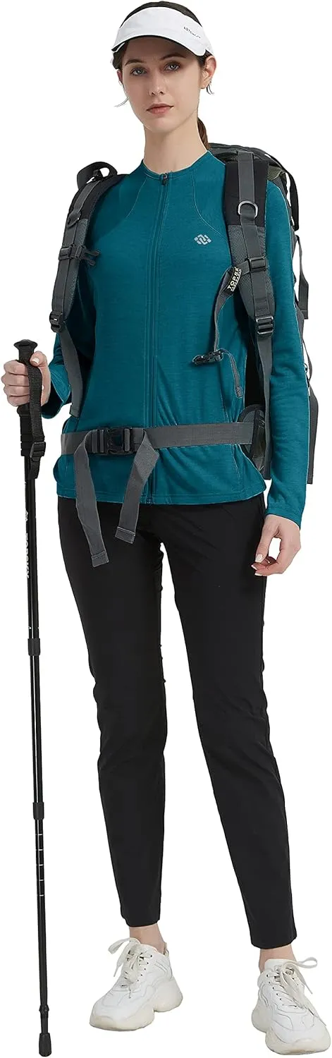 MoFiz Women's Full Zip Hiking Shirt Lightweight UPF 50  Sun Protection Running Jacket Long Sleeve Sports Outdoor Top Pockets