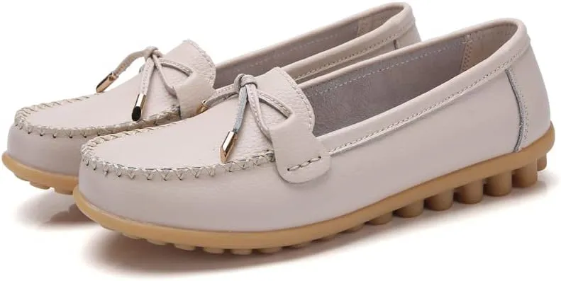 Momuk Women's Penny Loafers Leather Driving Moccasins Slip On Boat Shoes Fashion Comfort Flats