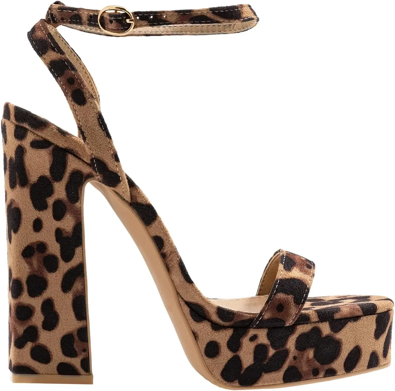 MOOMMO Women Chunky High Heel Sandals Single Band Platform Ankle Strap Summer Shoes Peep Toe 5 Inch Block Heel Slingback Dress Sandals Round Toe Buckle Strap Classic Comfort Work Daily Party 4-13 M US