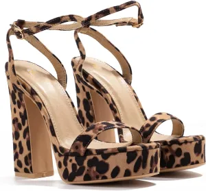 MOOMMO Women Chunky High Heel Sandals Single Band Platform Ankle Strap Summer Shoes Peep Toe 5 Inch Block Heel Slingback Dress Sandals Round Toe Buckle Strap Classic Comfort Work Daily Party 4-13 M US