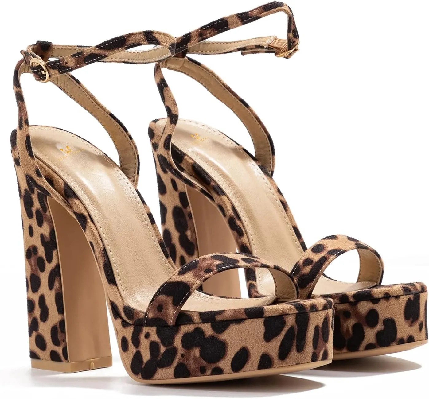MOOMMO Women Chunky High Heel Sandals Single Band Platform Ankle Strap Summer Shoes Peep Toe 5 Inch Block Heel Slingback Dress Sandals Round Toe Buckle Strap Classic Comfort Work Daily Party 4-13 M US