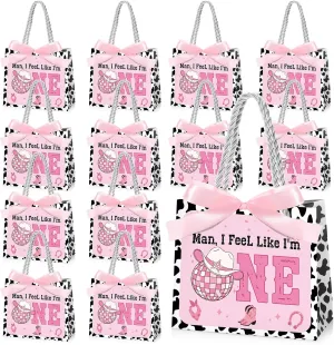 Motipuns 25 Pcs Man I Feel Like I'm One Gift Bags with Handles 1st Birthday Party Favors Treat Bags Disco Western Cowgirl First Rodeo Birthday Party Decorations 5.51 x 2.36 x 4.72 Inches