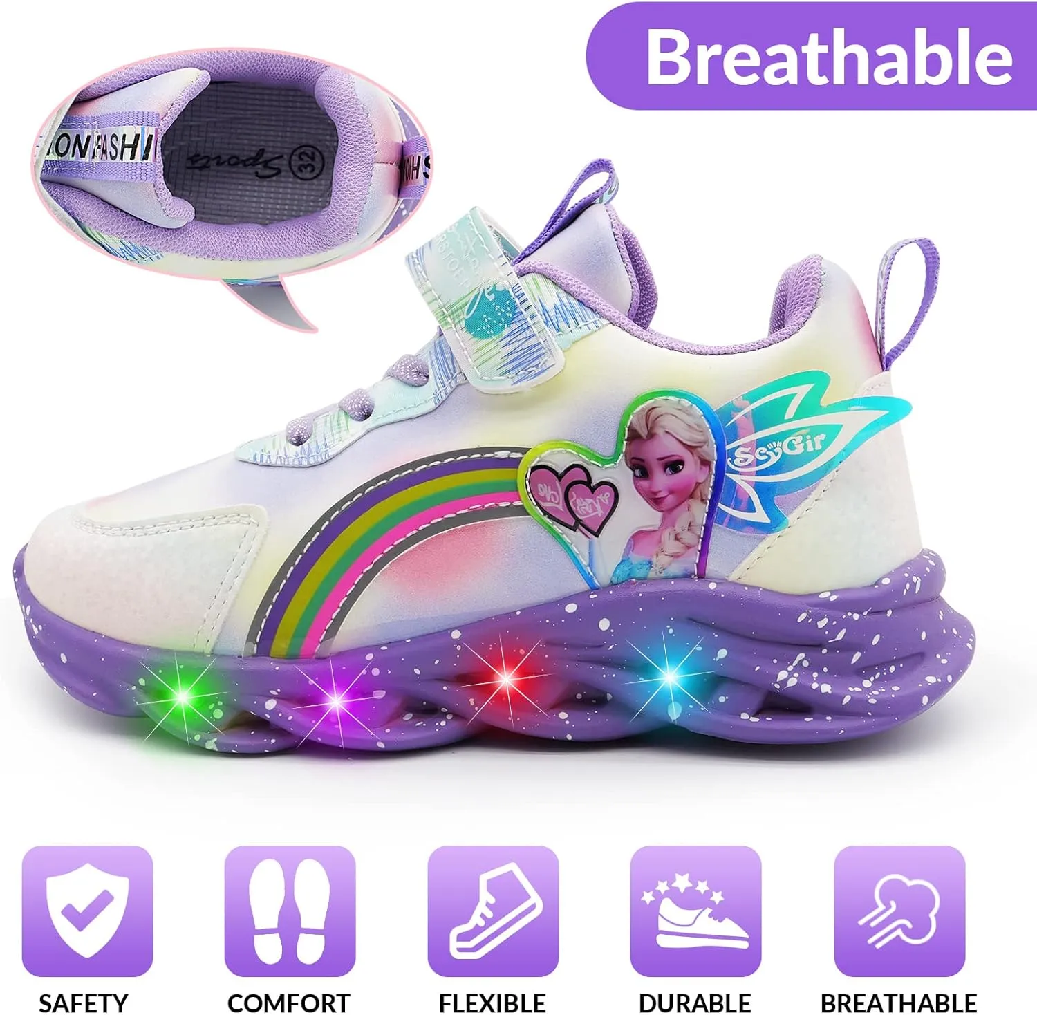 Movie Casual Shoes LED Light Up SneakersSnow Princess Shoes Baby Toddler Shoes Girl Birthday Present