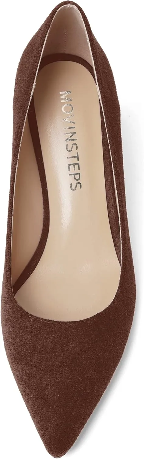 MOVINSTEPS Womens Pointed Toe Evening Sexy Suede Slip On Stiletto Mid Heel Pumps Shoes 2.5 Inch