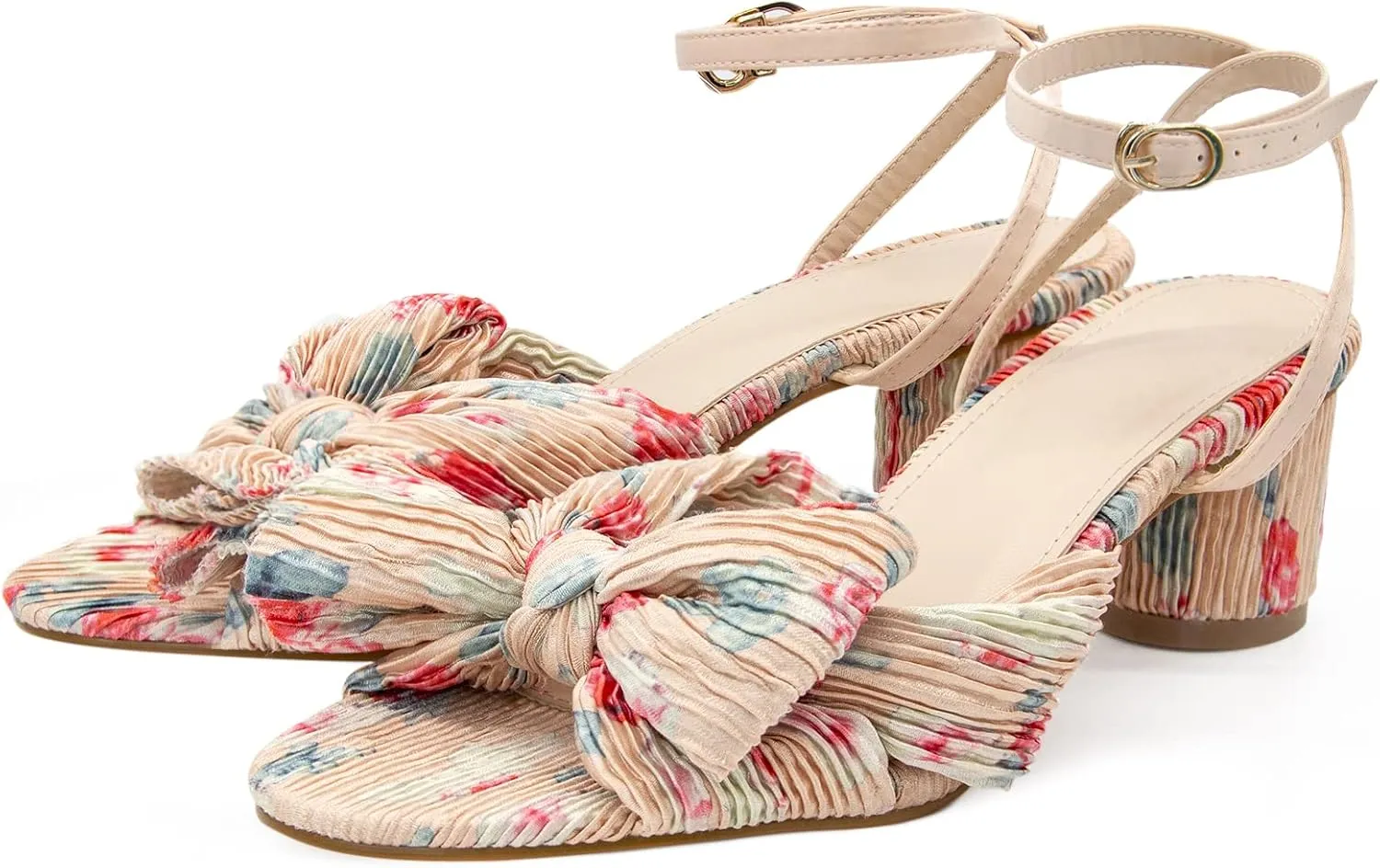 MUCCCUTE Women's Bow Knot Heeled Sandals Ankle Buckle Strap Chunky Heeled Open-toe Comfortable Wedding Party Fashion Heeled
