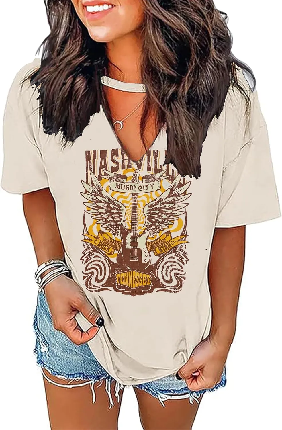 Music Band Shirt Women Vintage Country Music T-Shirt Funny Skull Graphic Tee Sexy V Neck Rocker Party Shirt Top