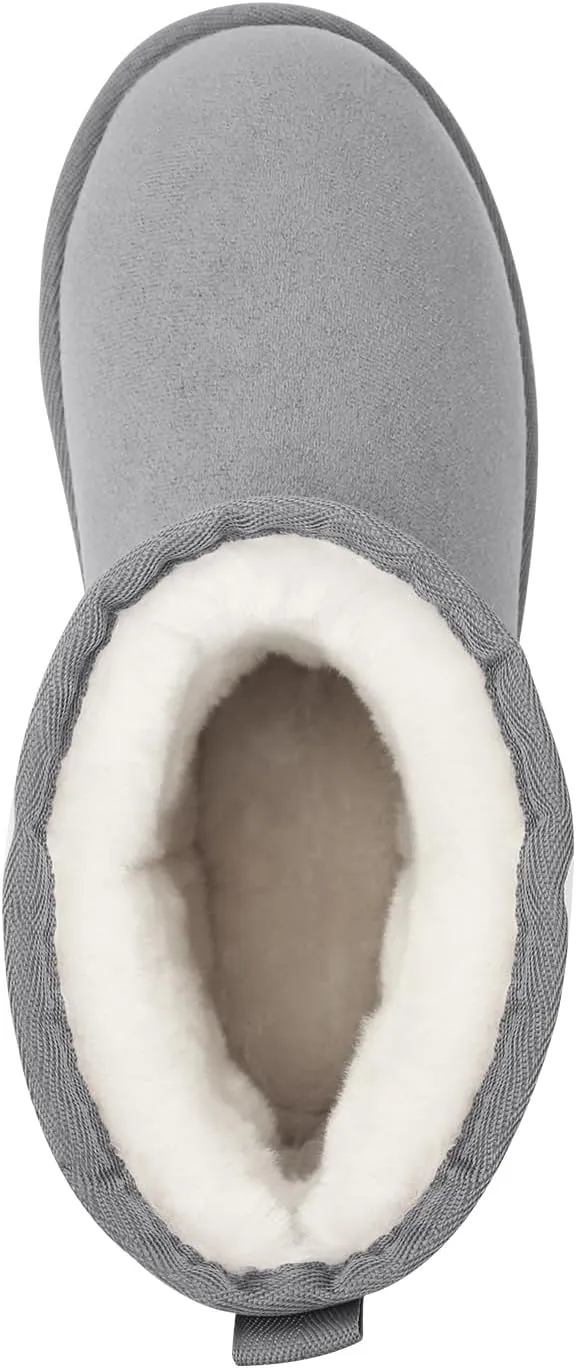 MUSSHOE Winter Boots for Women Classic Snow Boots Comfortable Cow Suede Leather Slip on Booties Fur Lined Warm Boots Waterproof