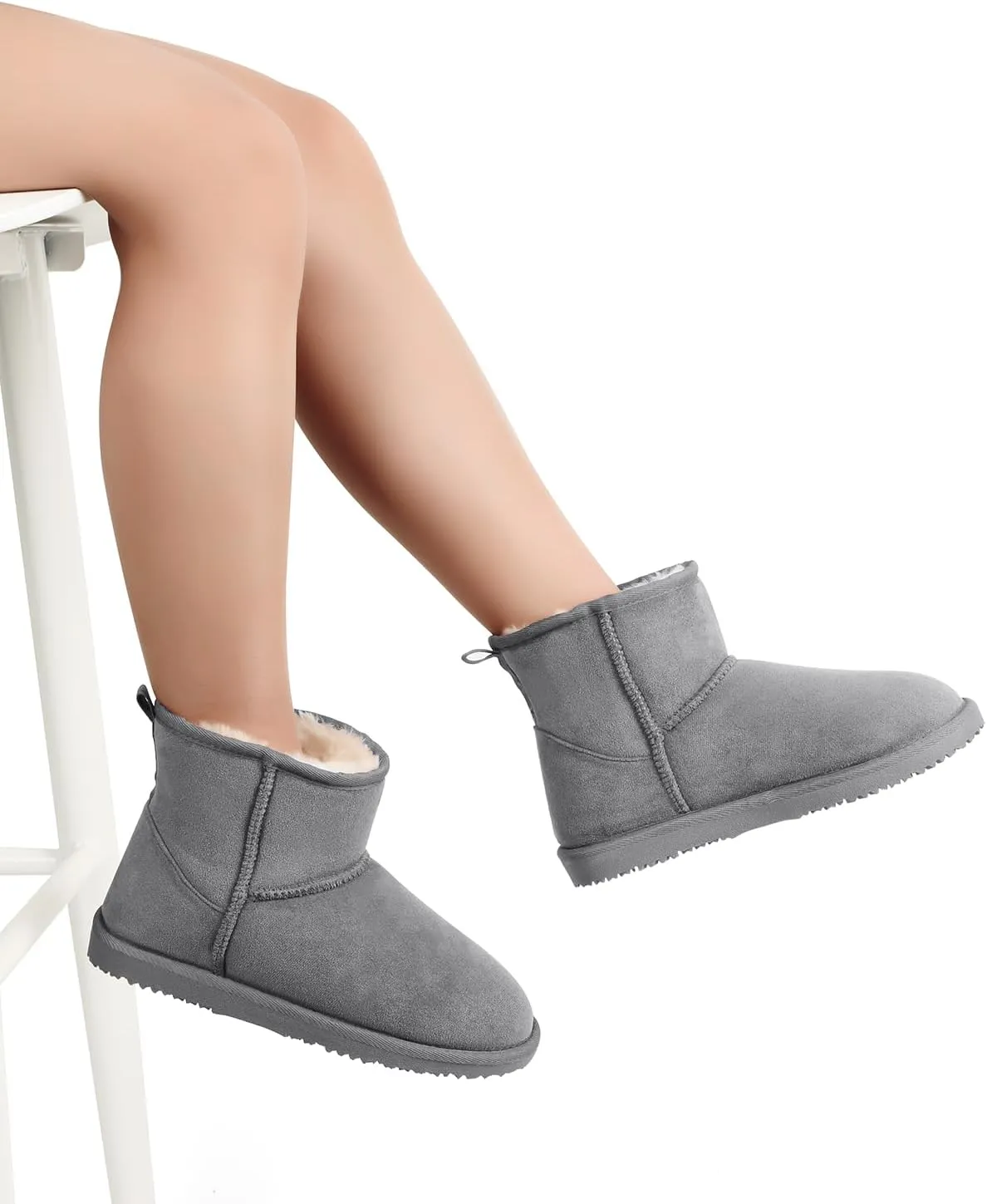MUSSHOE Winter Boots for Women Classic Snow Boots Comfortable Cow Suede Leather Slip on Booties Fur Lined Warm Boots Waterproof
