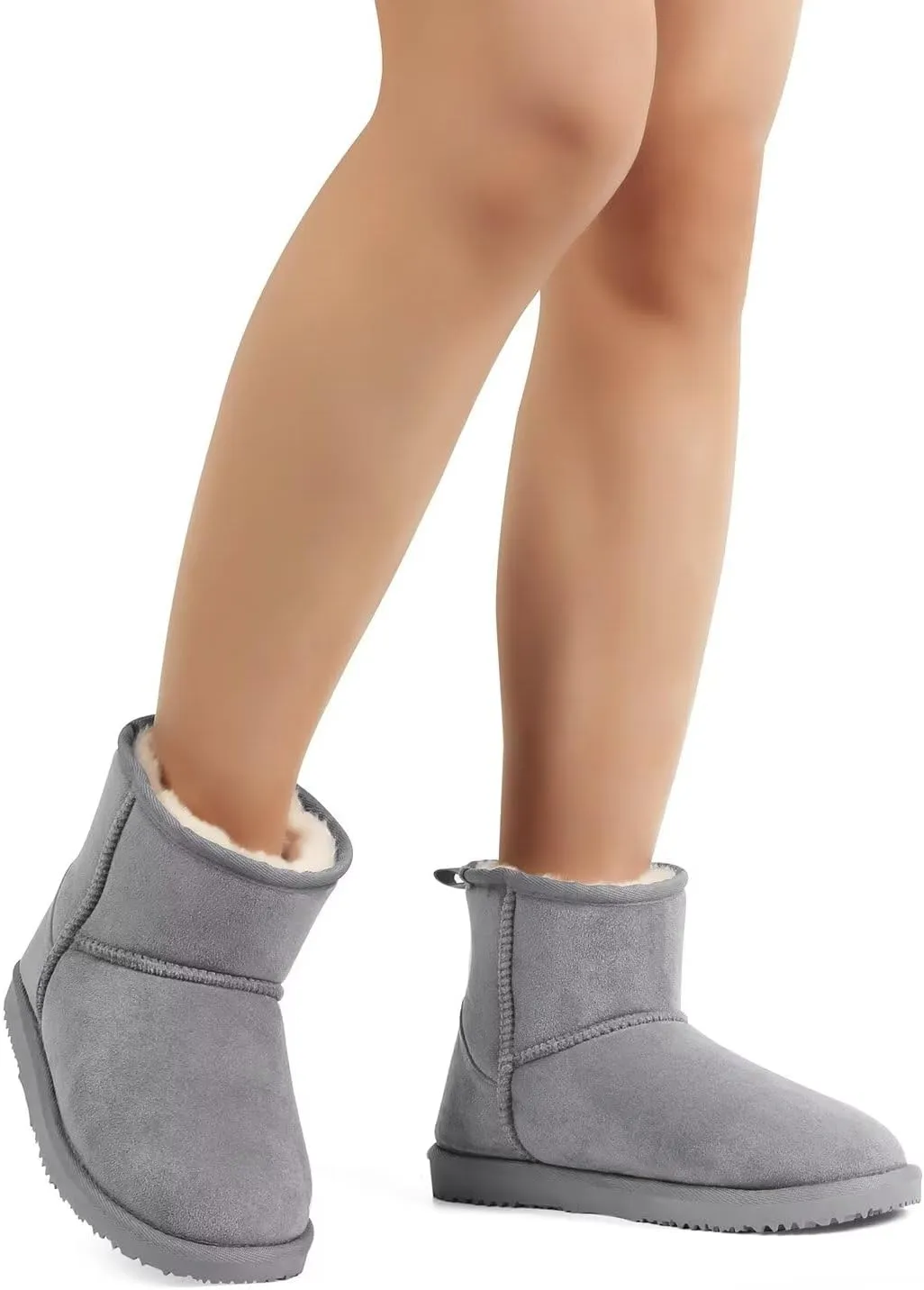 MUSSHOE Winter Boots for Women Classic Snow Boots Comfortable Cow Suede Leather Slip on Booties Fur Lined Warm Boots Waterproof