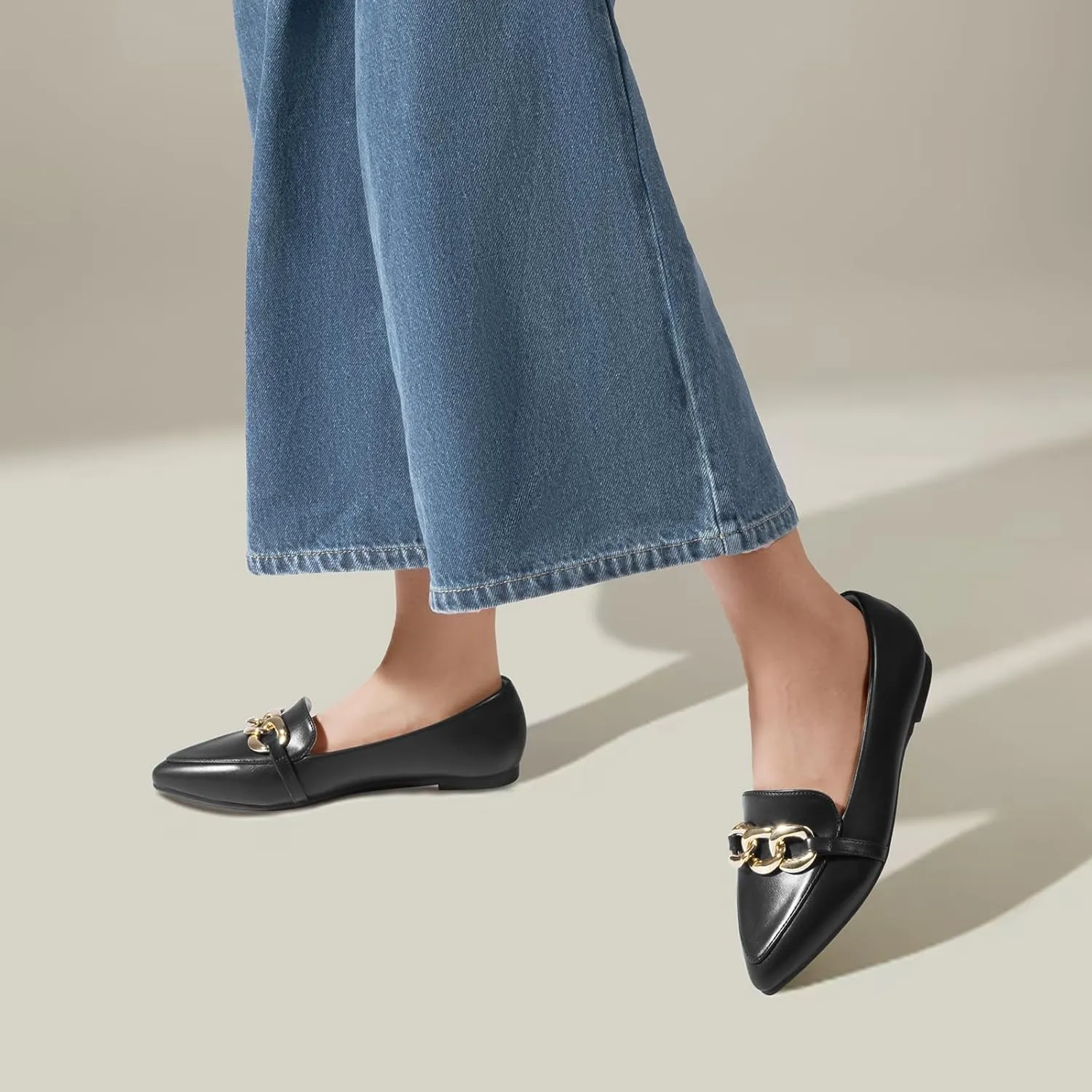 MUSSHOE Women's Loafers Comfortable Fashion Chain Flats Shoes for Women